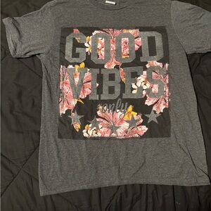 Grey graphic floral shirt Medium fits like small #floral